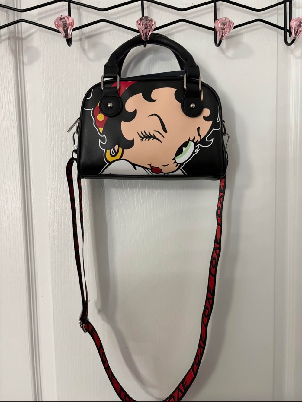 Black Betty Boop Graphic Dome Crossbody Bag